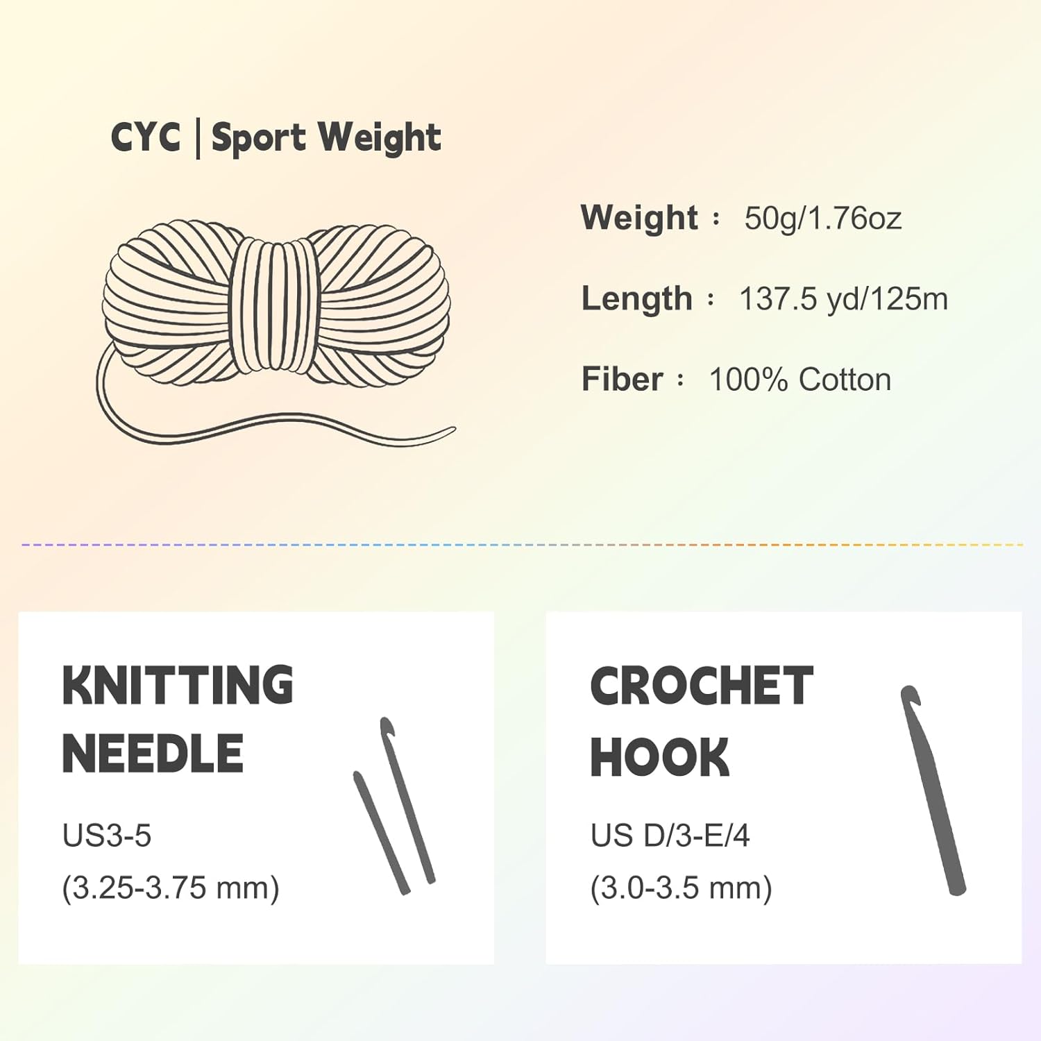 Katech 1OO% Cotton Yarn for Crocheting & Knitting–12-Color of 137 Yards/1.76 oz Baby Cotton Yarn Sport Weight CYC #2-Soft & Breathable-Ideal for Dishcloths. Baby Clothes. Potholders - Image 6