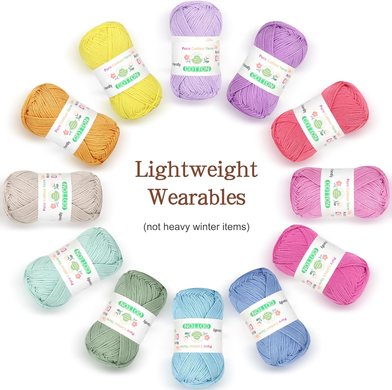 Katech 1OO% Cotton Yarn for Crocheting & Knitting–12-Color of 137 Yards/1.76 oz Baby Cotton Yarn Sport Weight CYC #2-Soft & Breathable-Ideal for Dishcloths. Baby Clothes. Potholders - Image 4
