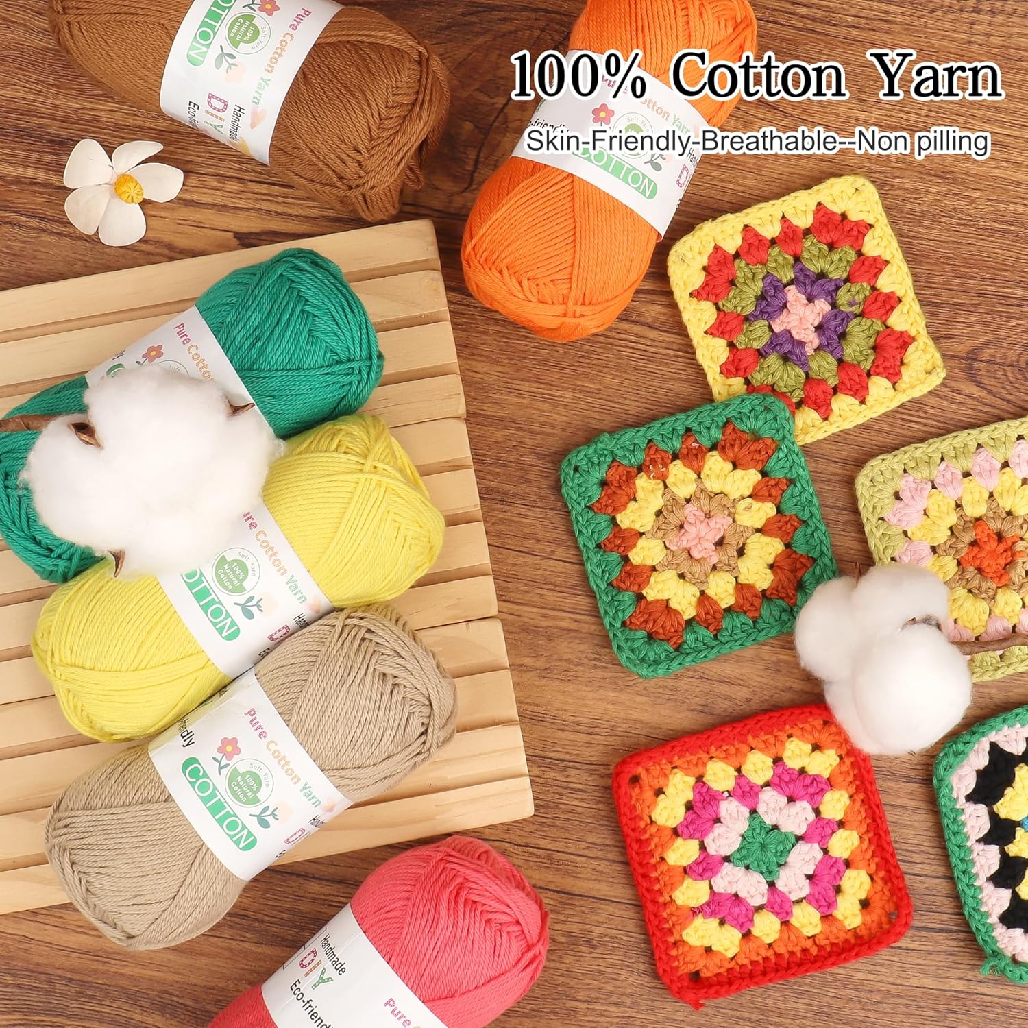 Katech 1OO% Cotton Yarn for Crocheting & Knitting–12-Color of 137 Yards/1.76 oz Baby Cotton Yarn Sport Weight CYC #2-Soft & Breathable-Ideal for Dishcloths. Baby Clothes. Potholders - Image 2